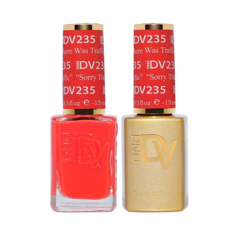 DND Diva Duo Gel & Polish in "Sorry There Was Traffic" 235, featuring a vibrant gel nail polish and lacquer set.