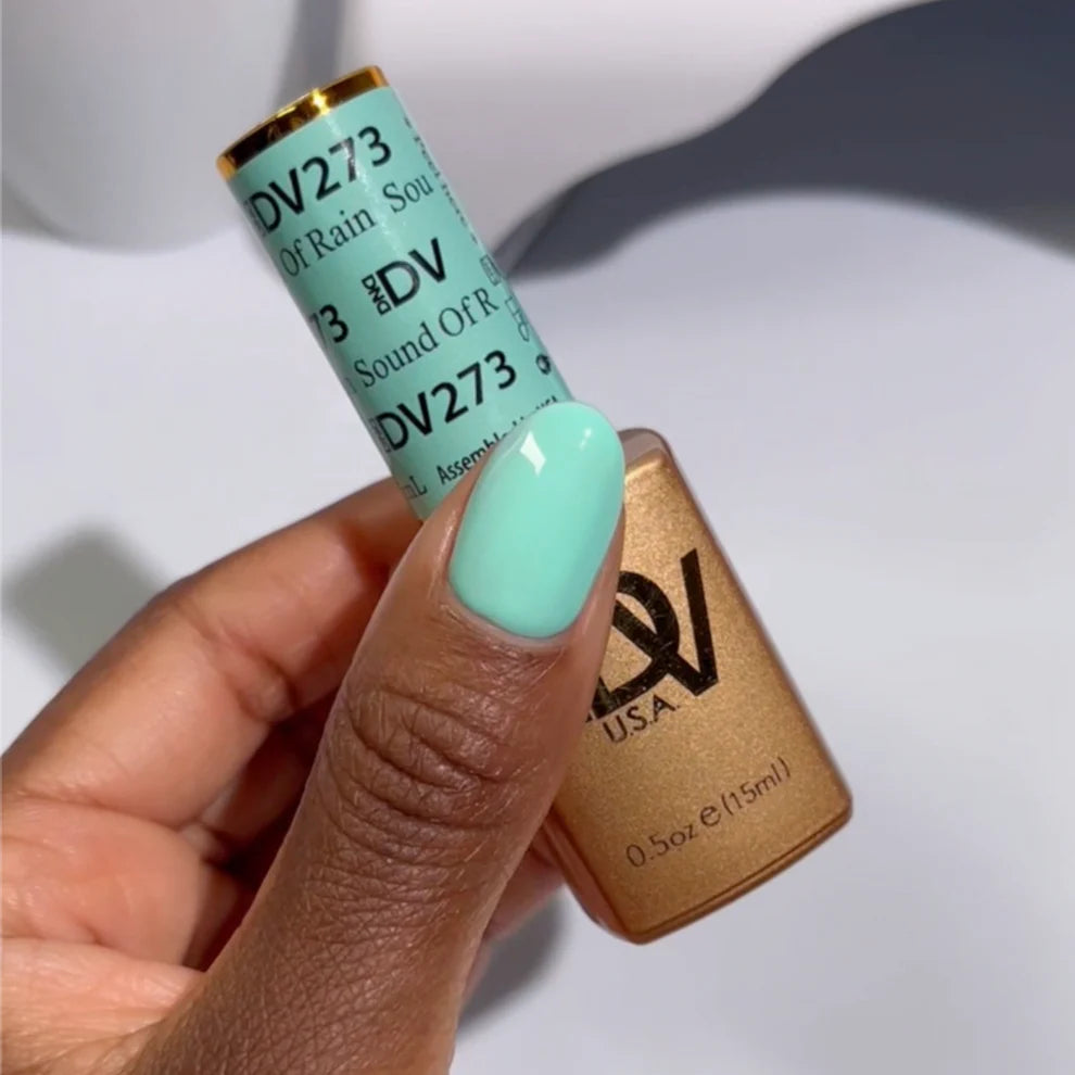 DND Diva Duo Gel & Polish in Sound Of Rain 273, a shimmering gel nail polish and lacquer set with rain-inspired color.
