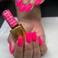 DND Diva Duo Gel & Polish in Strawberry Margarita 230 showing vibrant pink gel nail polish and matching lacquer bottles.