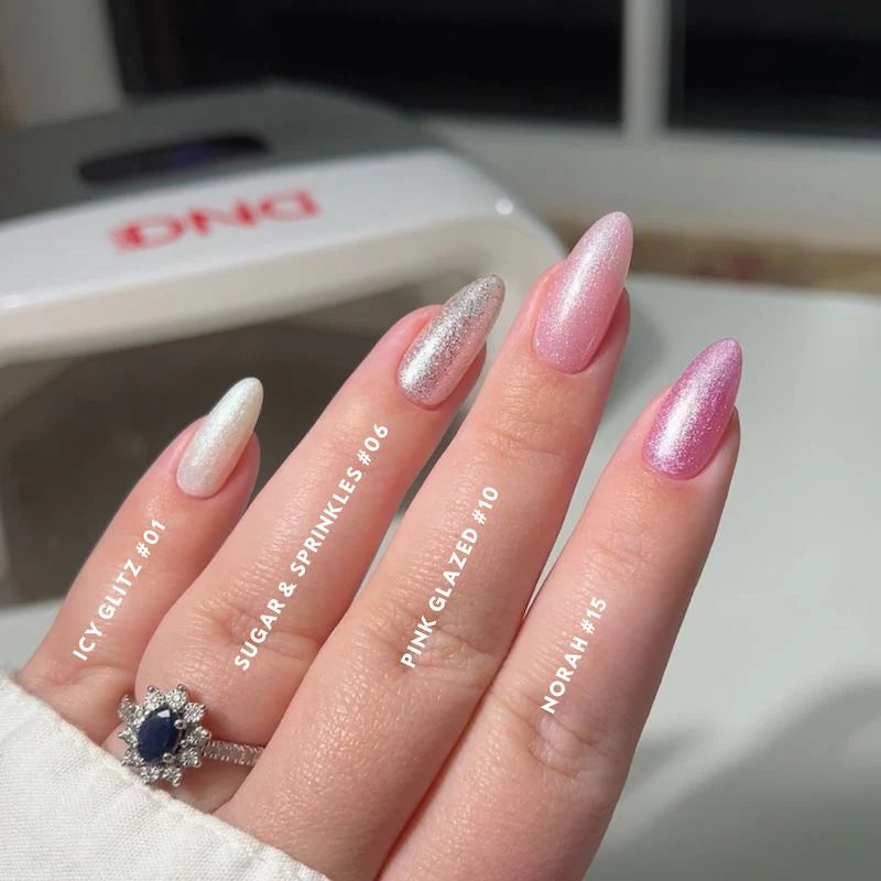 DND Diva Duo Gel & Polish in Sugar & Sprinkles 006, featuring a vibrant gel nail polish and lacquer with colorful sprinkles design