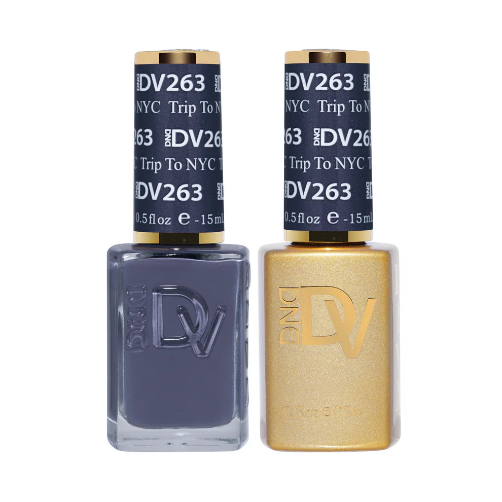 DND Diva Duo Gel & Polish Trip To NYC 263 set featuring gel nail polish and lacquer in vibrant pink and shimmer finish.