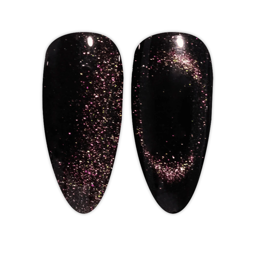 DND Diva 9D Cat Eye Gel Polish #06 Meow Or Never with glassball effect, showcasing vibrant cat eye nail color and shimmer detail.
