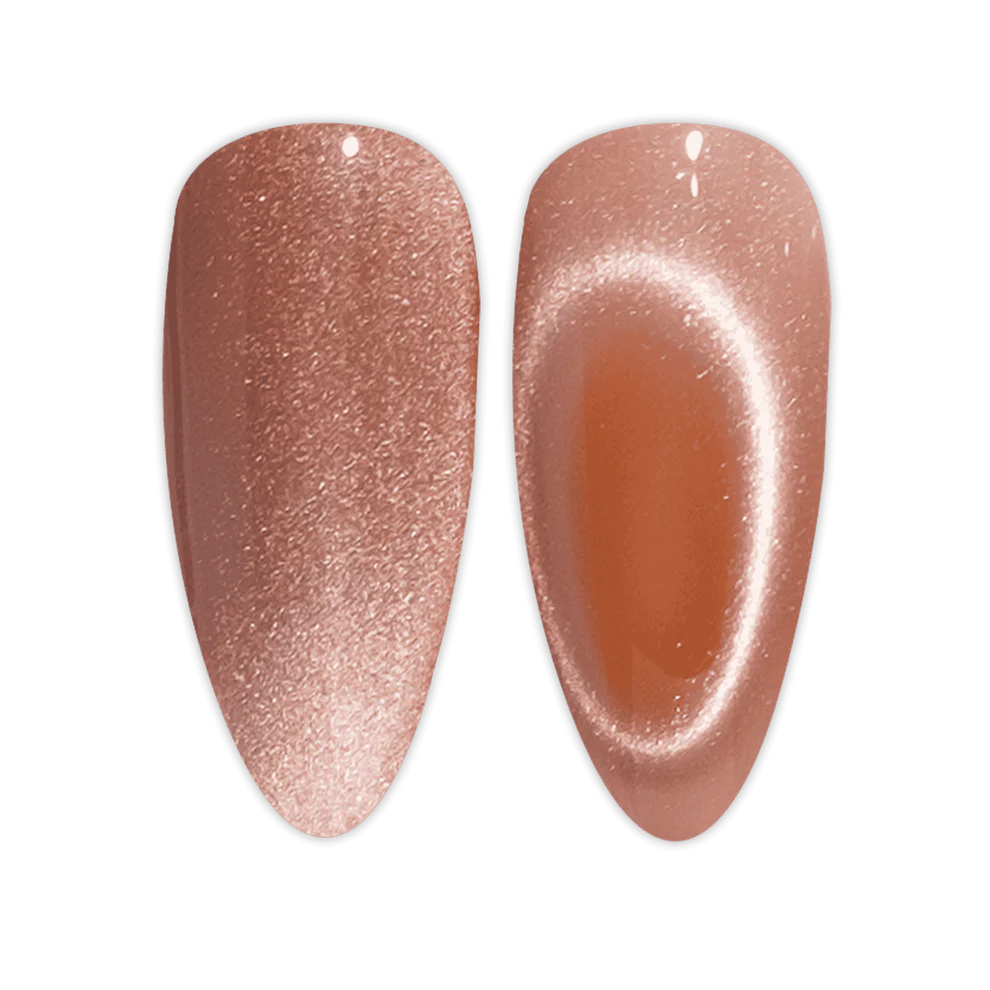 DND Diva 9D Cat Eye Gel Polish in Tiger Eyes, featuring a glossy gel finish with 9D glassball effect and vibrant gold and brown tones.