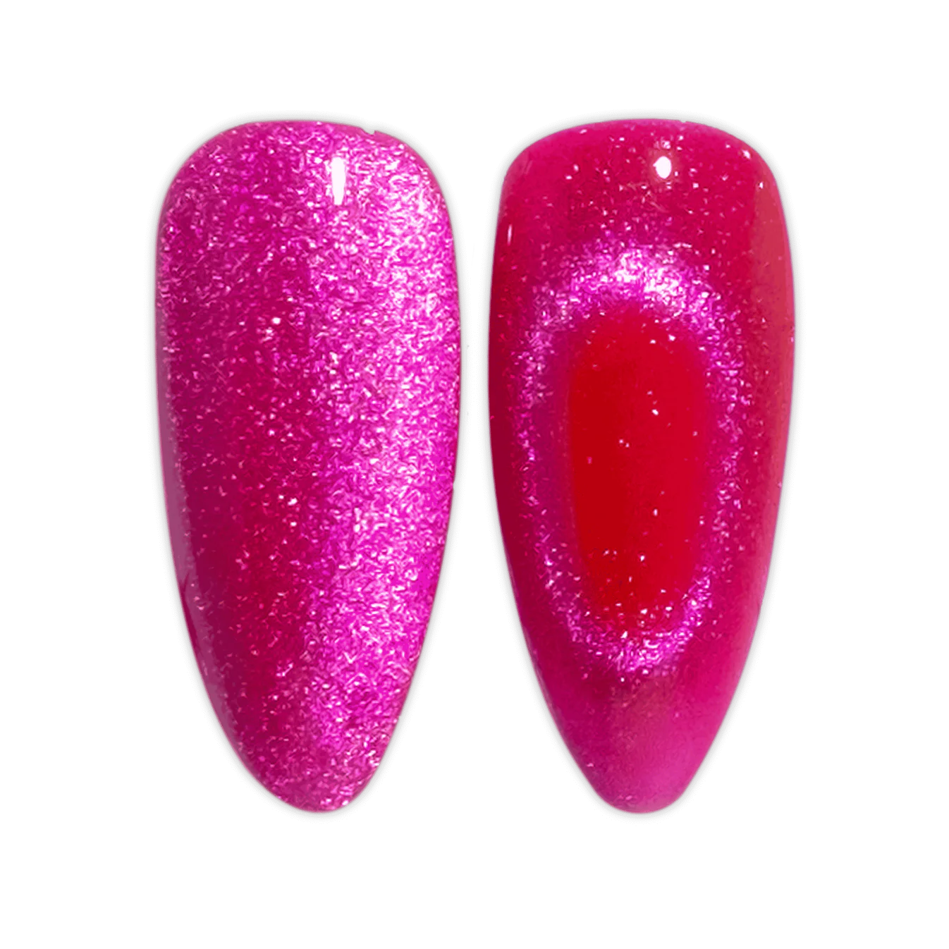 DND Diva Gel Polish 9D Cat Eye Glassball Hi, Kitty! shade with shimmering, swirling gel polish in a vibrant pink color.