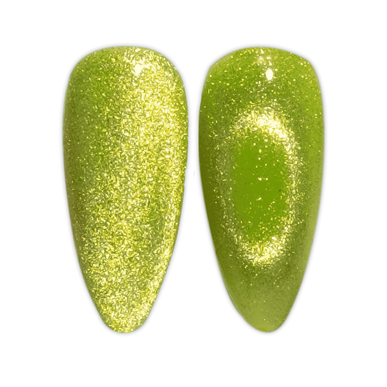 DND Diva 9D Cat Eye Gel Polish in Lemon Whiskers with glassball effect, showcasing vibrant yellow color and cat eye shimmer.