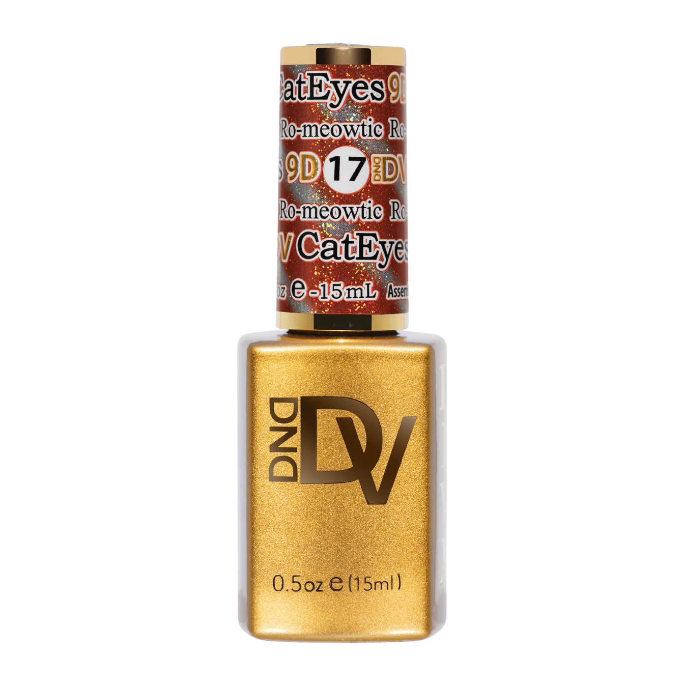 DND Diva 9D Cat Eye Gel Polish in Ro-meowtic shade with glassball effect, showcasing vibrant color and 9D cat eye shimmer.