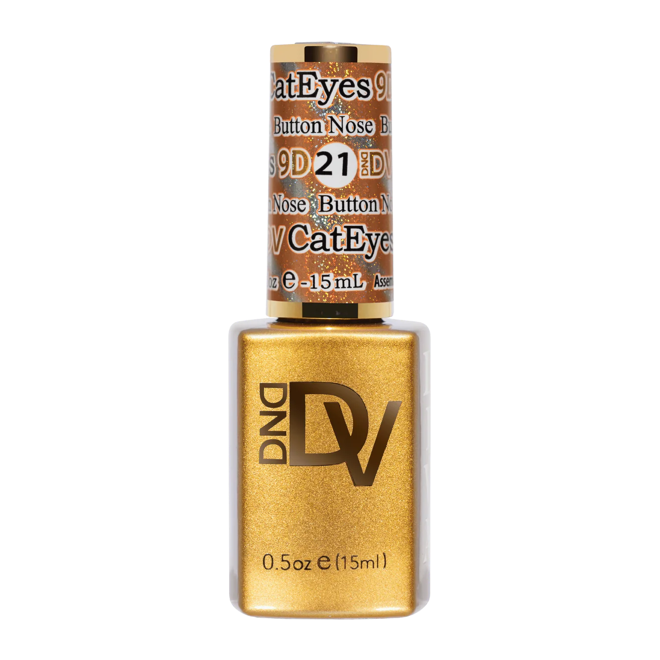 DND Diva 9D Cat Eye Gel Polish in Button Nose shade with glassball effect, featuring a deep purple color and shimmering finish.