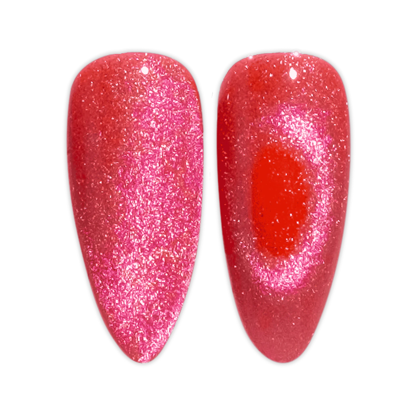 DND Diva 9D Cat Eye Gel Polish in Jelly Belly Rubs shade with glassball effect, showcasing vibrant, shimmering gel polish on nails.