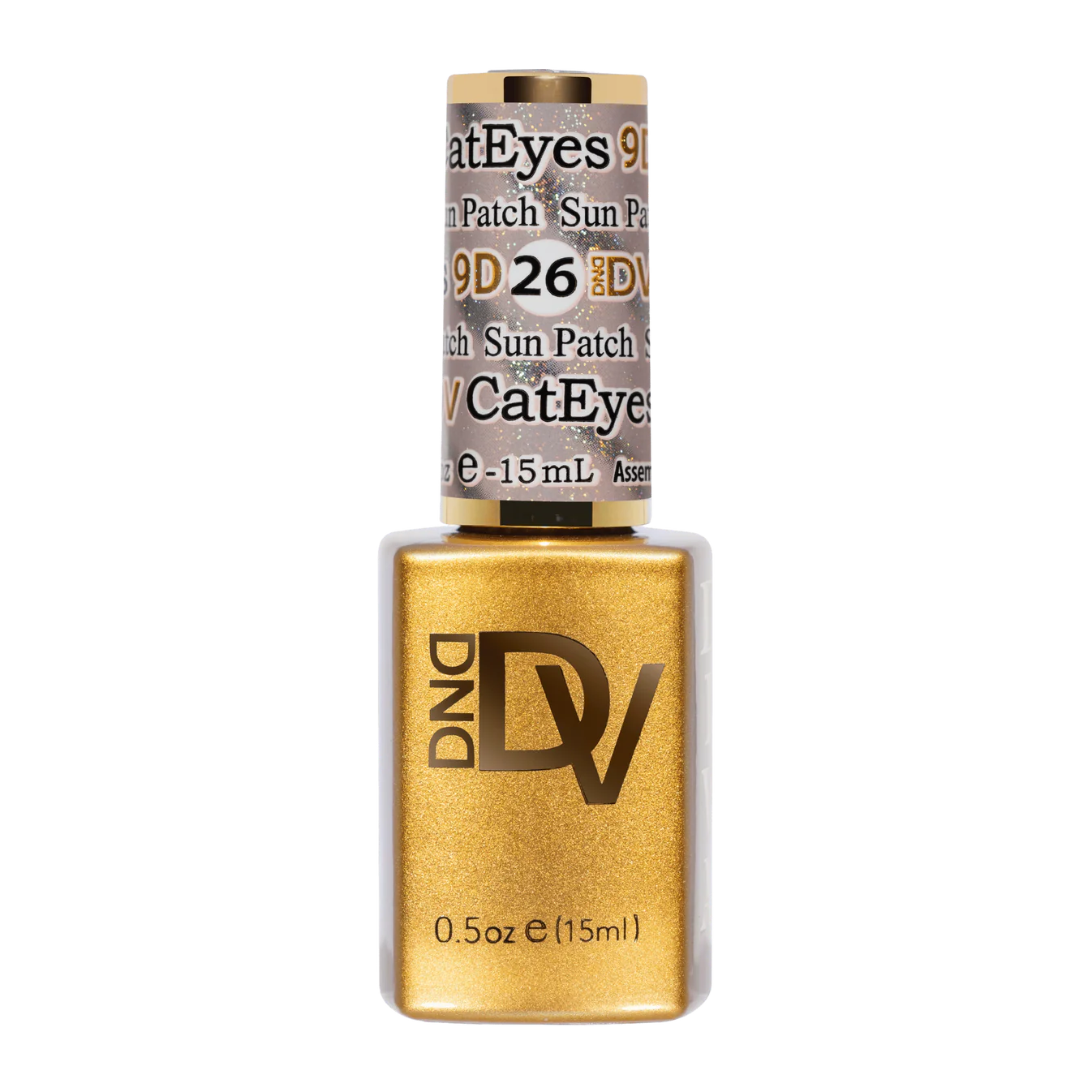 DND Diva 9D Cat Eye Gel Polish #26 Sun Patch with eye-catching glassball effects and vibrant color on a nail swatch