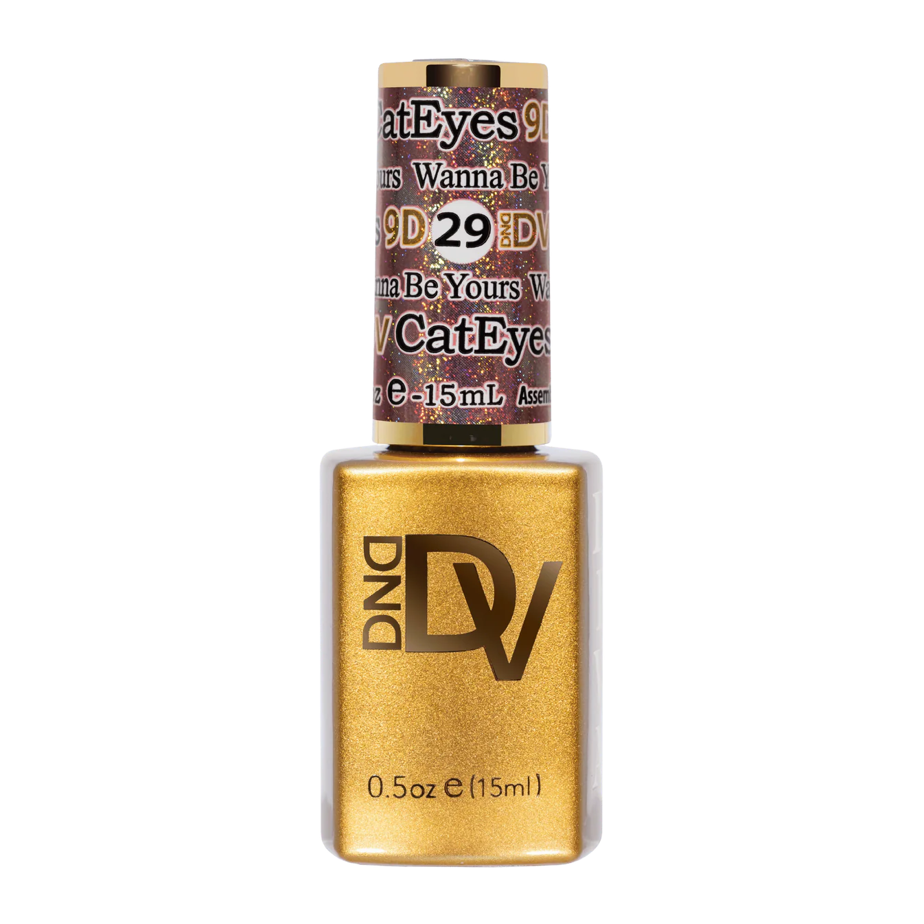 DND Diva 9D Cat Eye Gel Polish in shade Wanna Be Yours with shimmering glassball effect, showcasing vibrant purple color and glossy finish.