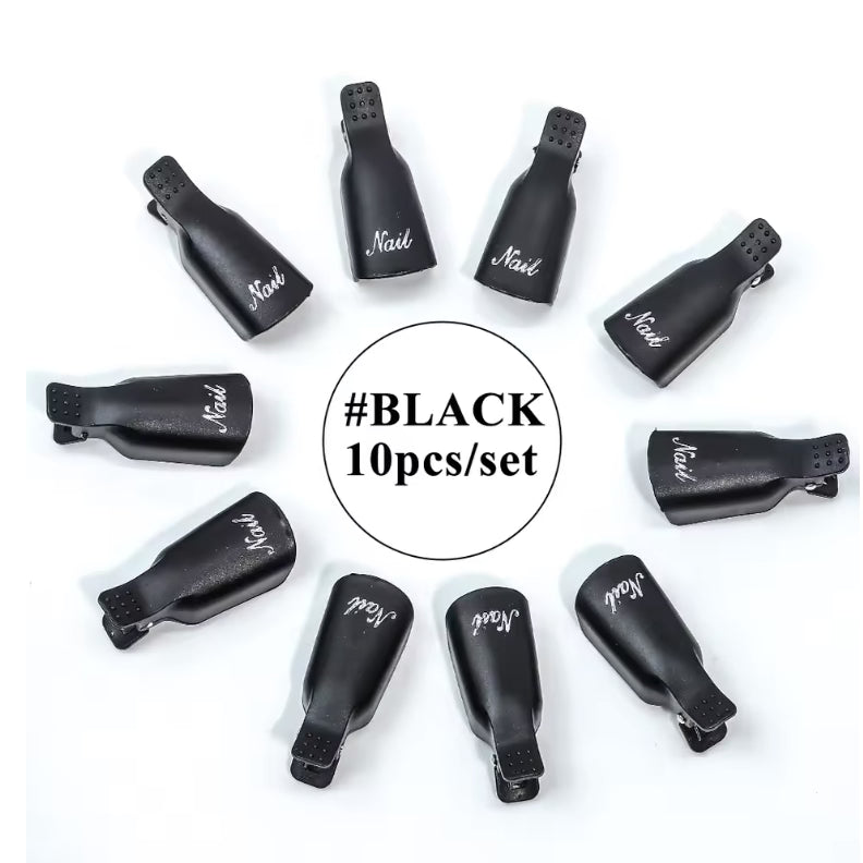 UNS 10pcs nail soak off cap clips for UV gel polish removal, durable nail tools for professional gel nail removal.