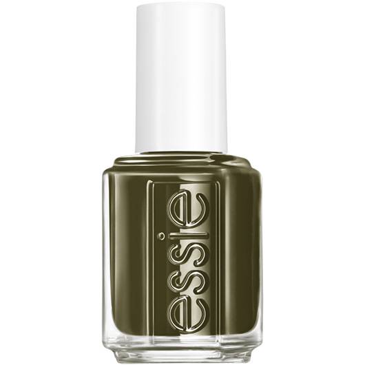 Essie Meet Me At Midnight nail lacquer in shade #1797, dark blue polish with a glossy finish, displayed in a clear bottle.