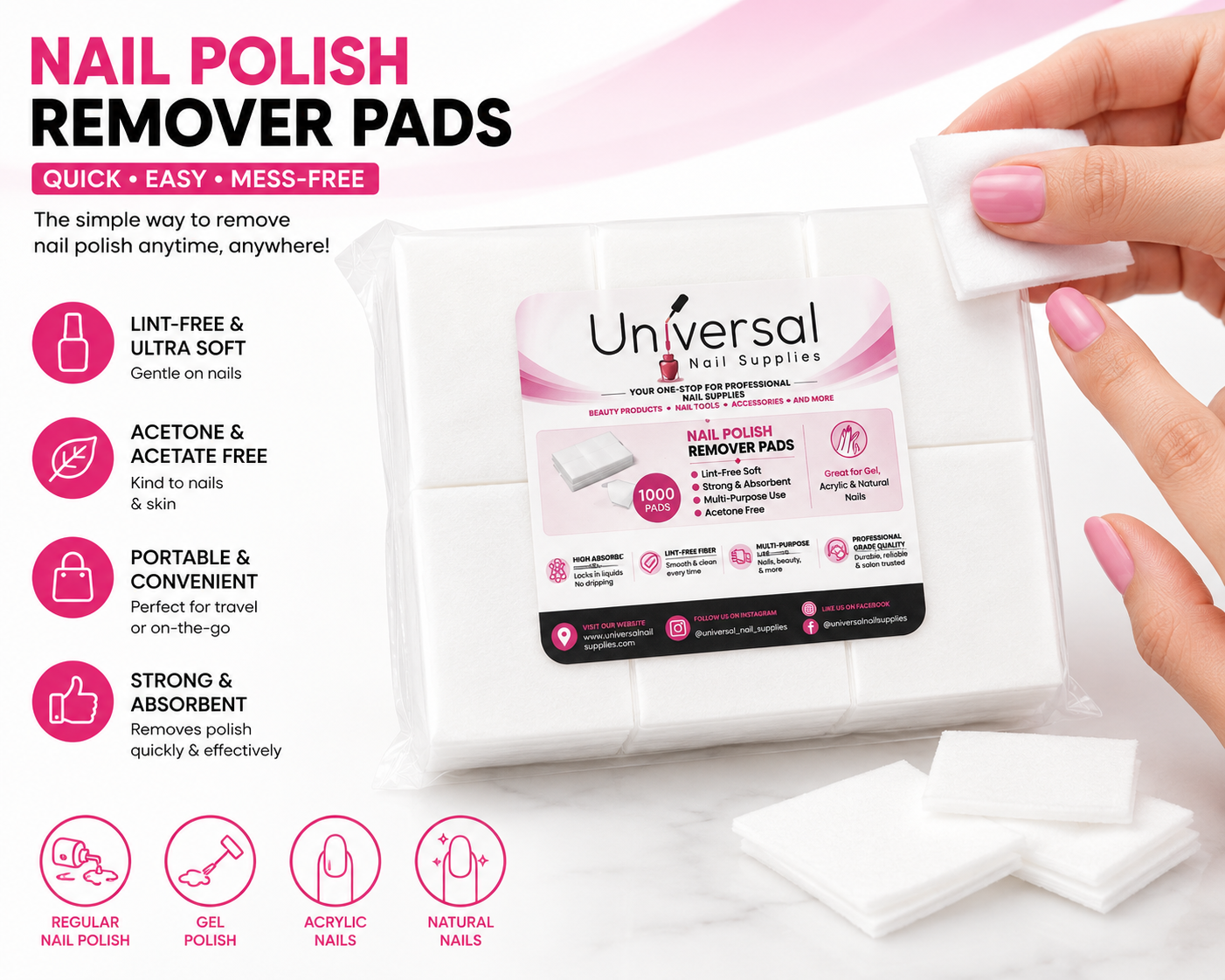 UNS Lint-free Nail Polish Remover Cotton Pads 1000pcs (White)