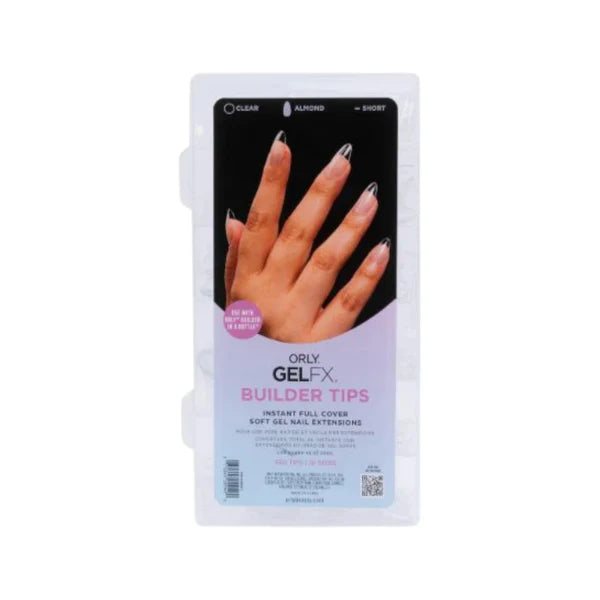 Orly GELFX Builder Tips in Natural Almond Short, set of 550, for creating durable, natural-looking gel nails.