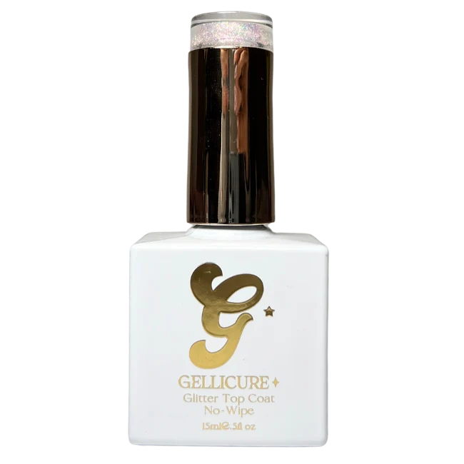 Gellicure Pro No Wipe Glitter Top Coat HEMA & TPO FREE 0.5oz - Pink Glitz #GT03