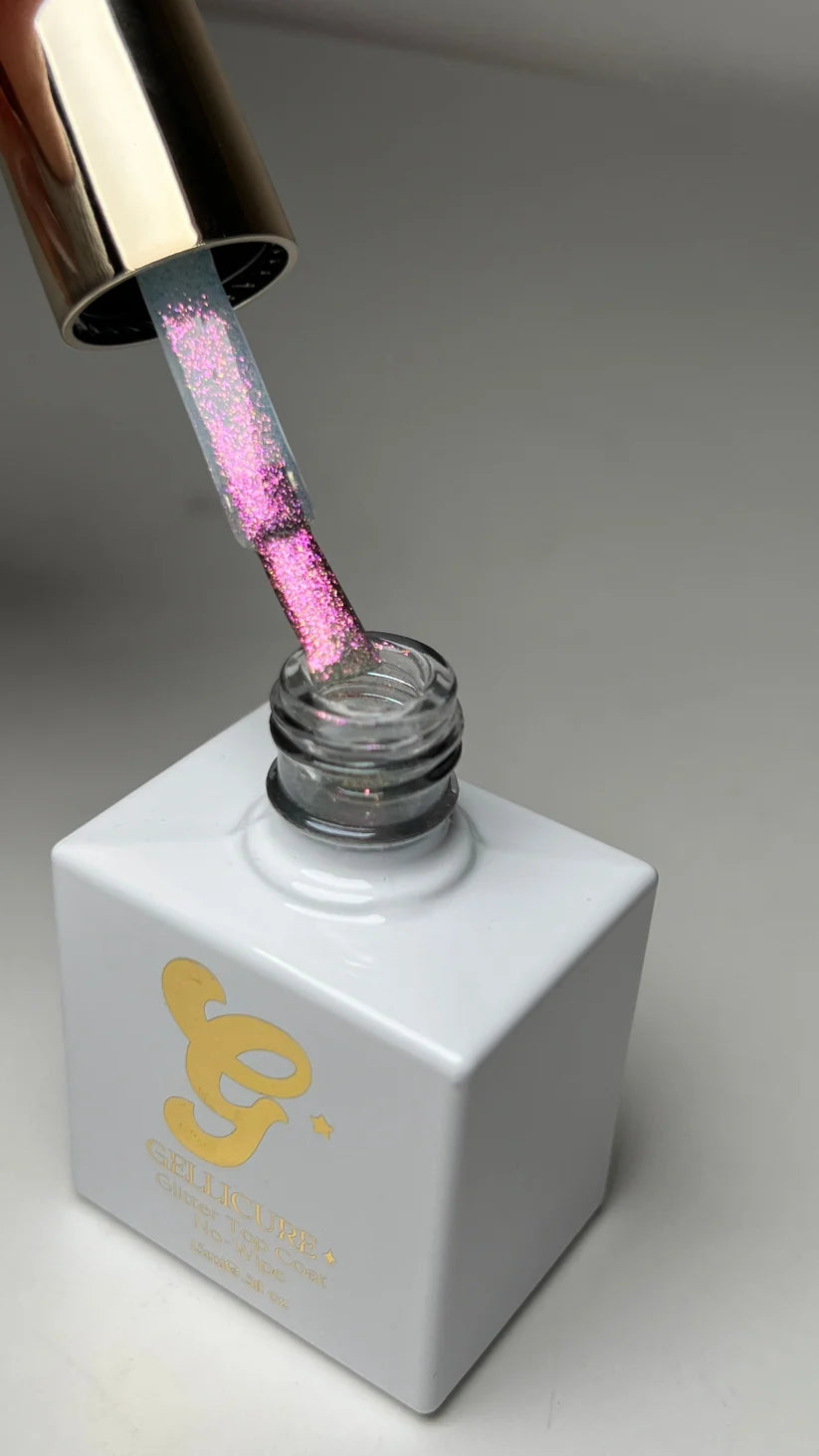 Gellicure Pro No Wipe Glitter Top Coat HEMA & TPO FREE 0.5oz - Pink Glitz #GT03