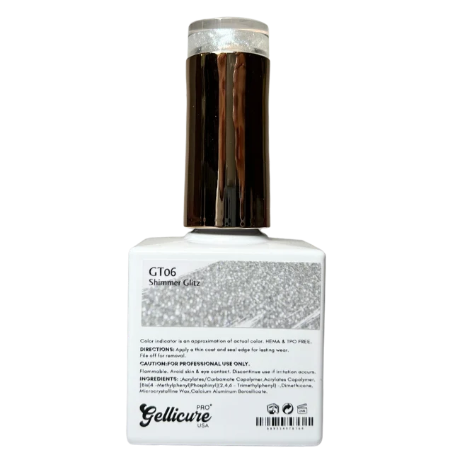 Gellicure Pro No Wipe Glitter Top Coat HEMA & TPO FREE 0.5oz - Shimmer Glitz #GT06