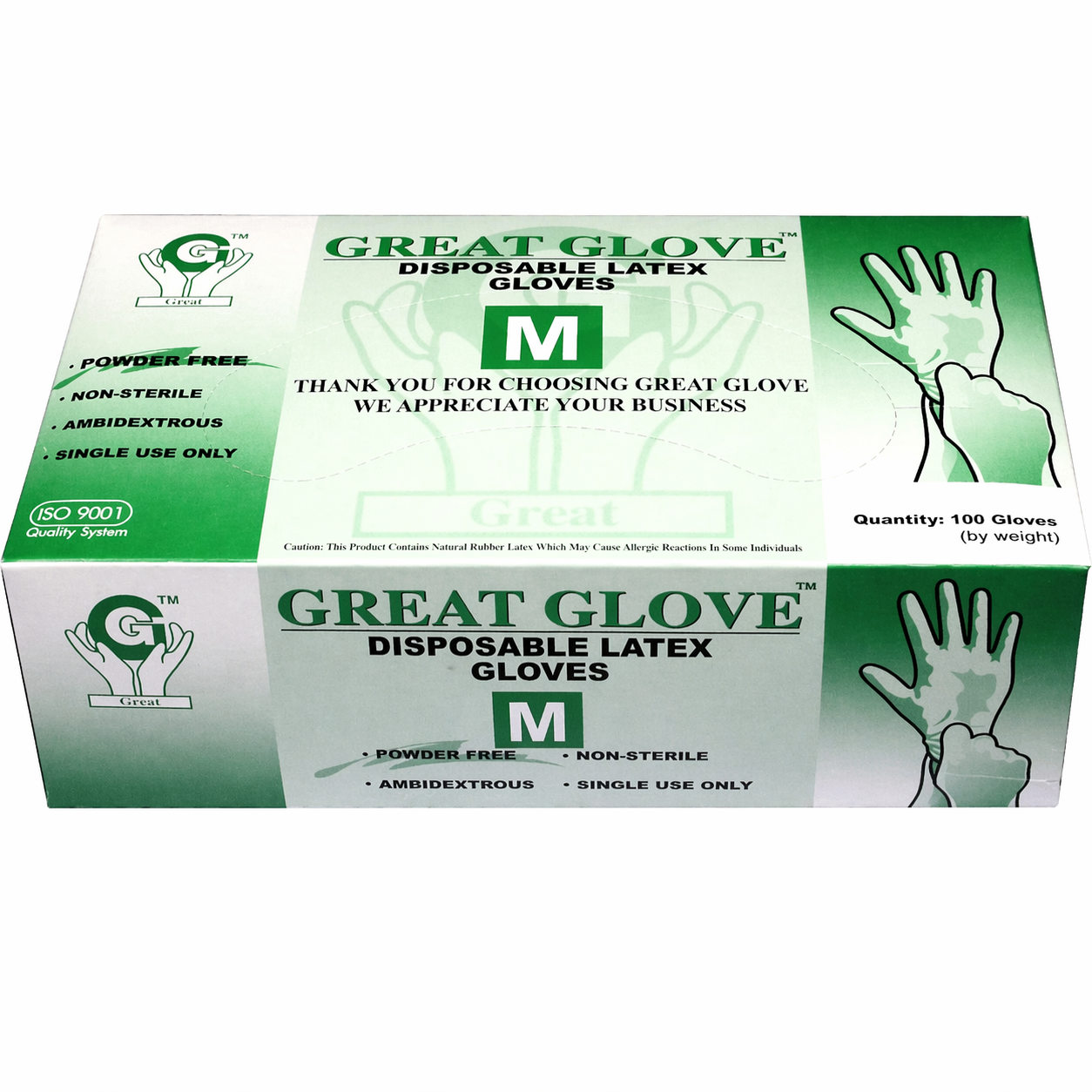 UNS Great Glove premium powder-free latex gloves, ideal for nail art, shown in a box with multiple gloves.