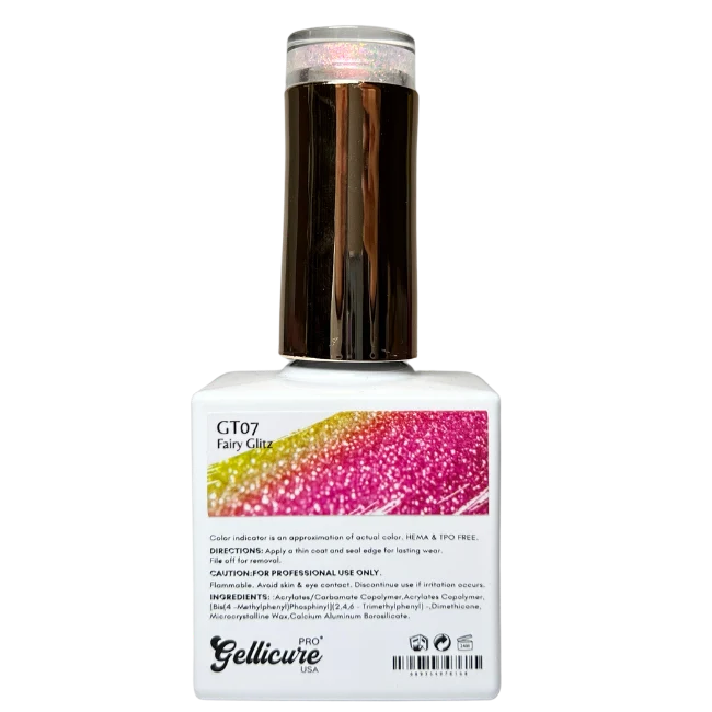 Gellicure Pro No Wipe Glitter Top Coat HEMA & TPO FREE 0.5oz - Fairy Glitz #GT07