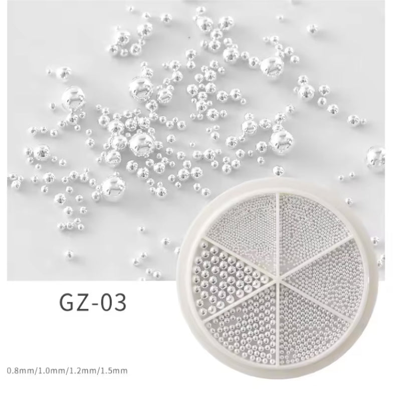 UNS 6 Grids Nail Art Tiny Steel Caviar Beads 0.8-1.5mm Mixed Size 3D Design - Universal Nail Supplies