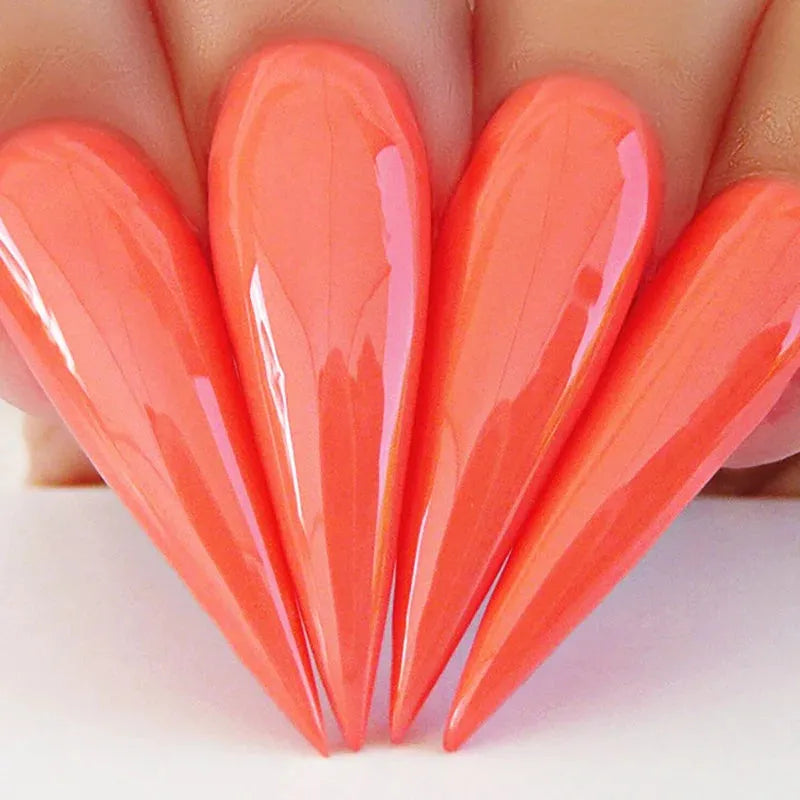 Kiara Sky Romantic Coral gel nail polish bottle with color swatch, showcasing vibrant coral shade for manicures.
