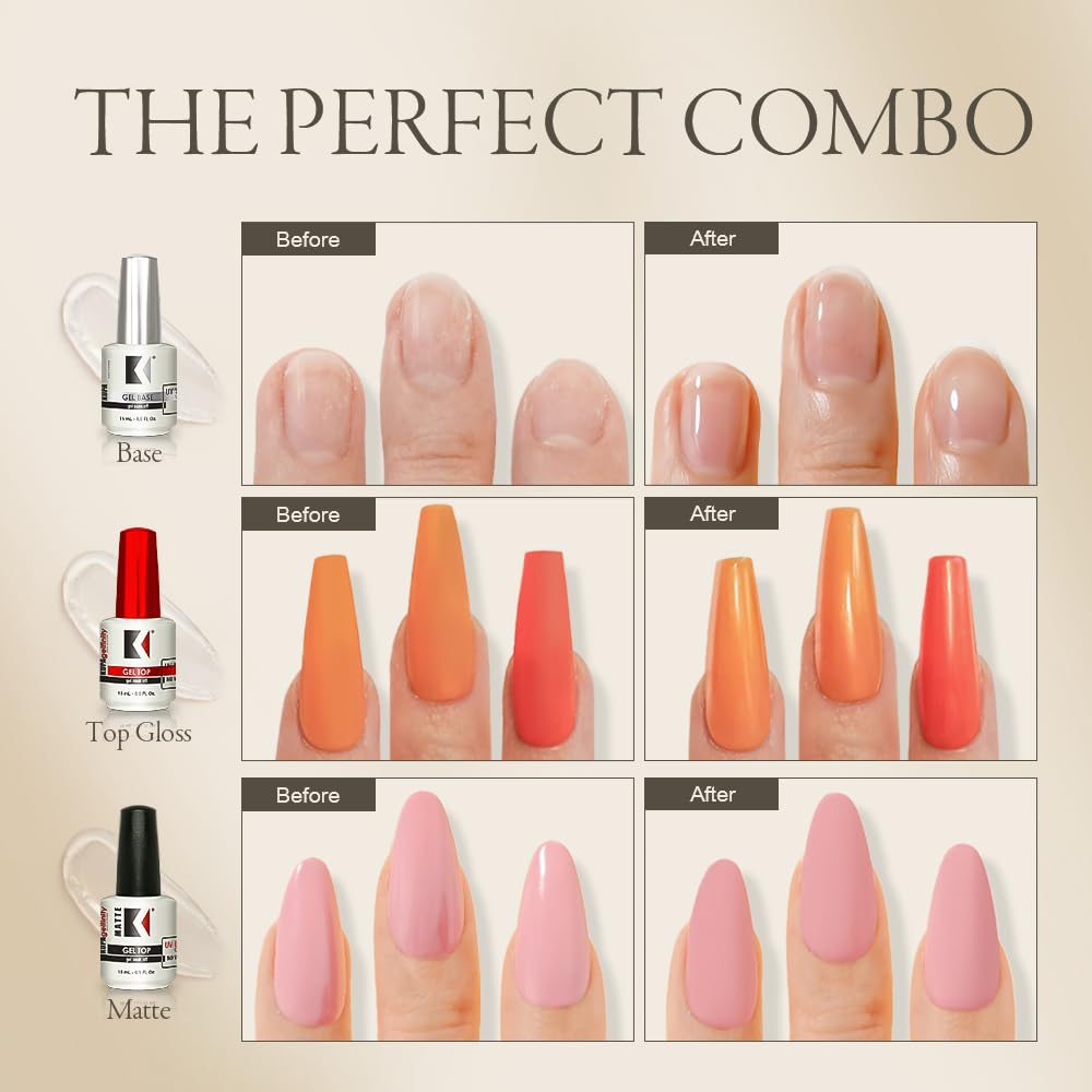KUPA Gelfinity - Soak Off Gel - Base & Glossy Top & Matte Top Coat (No-Wipe) 0.5 Fl Oz - Universal Nail Supplies