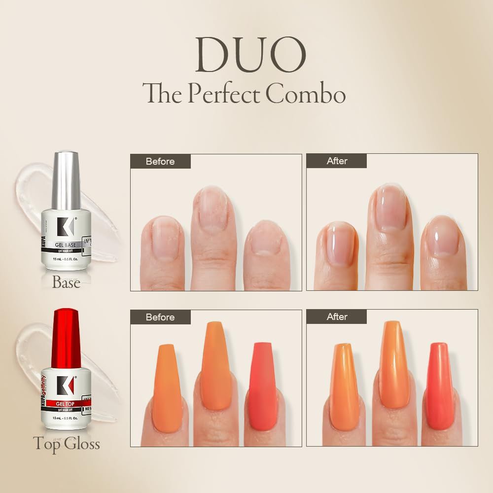 KUPA GelFinity Soak Off Gel Base & Top Coat Glossy Finish (No-Wipe) 0.5 Fl Oz - Universal Nail Supplies