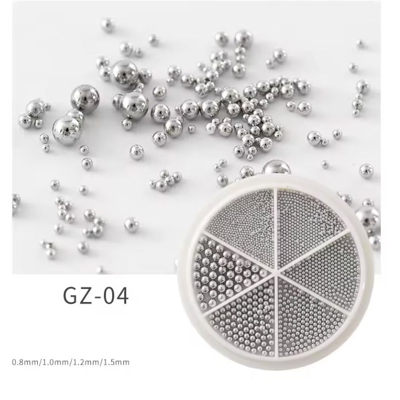 UNS 6 Grids Nail Art Tiny Steel Caviar Beads 0.8-1.5mm Mixed Size 3D Design - Universal Nail Supplies