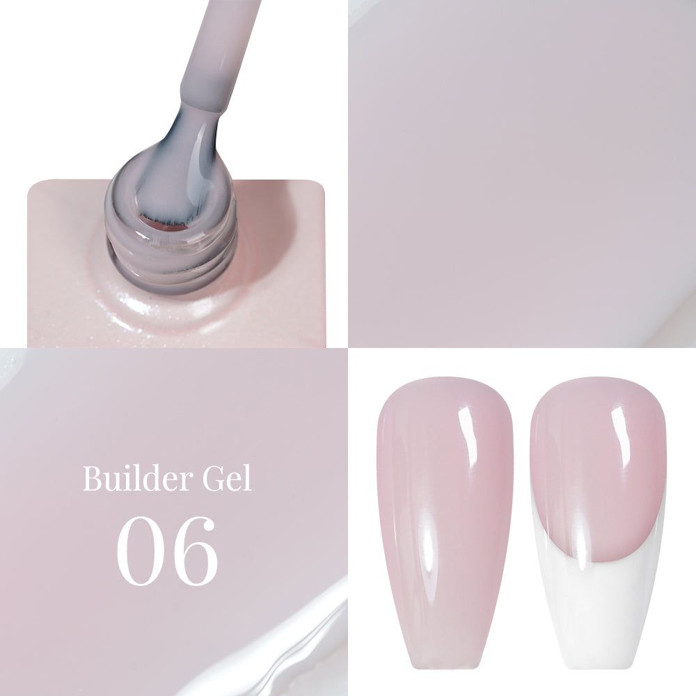 LAVIS Builder Gel in B06 Pastel Melow, 15ml bottle of clear gel polish from LAVIS Nail System, with pinkish pastel hue.