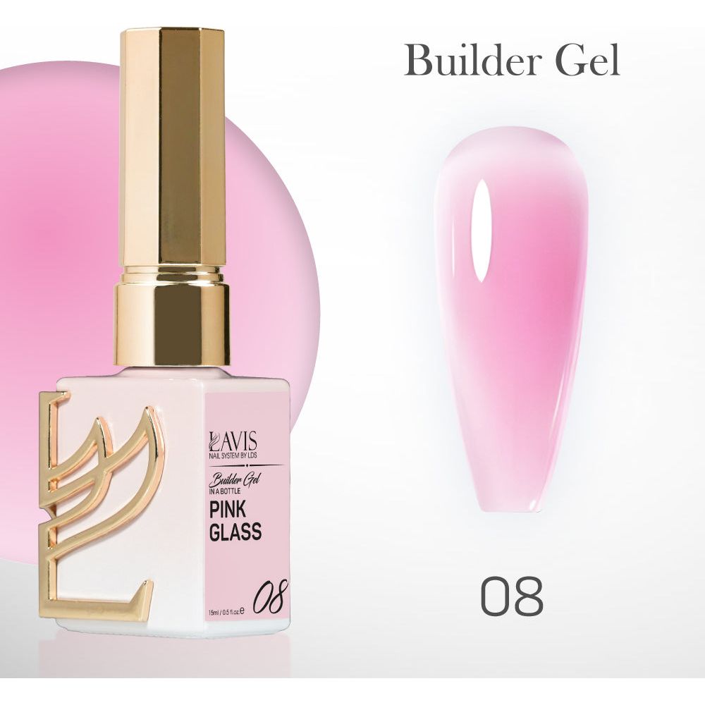 LAVIS Builder Gel In The Bottle - B08 Pink Glass - Gel Polish 15ml - Universal Nail Supplies