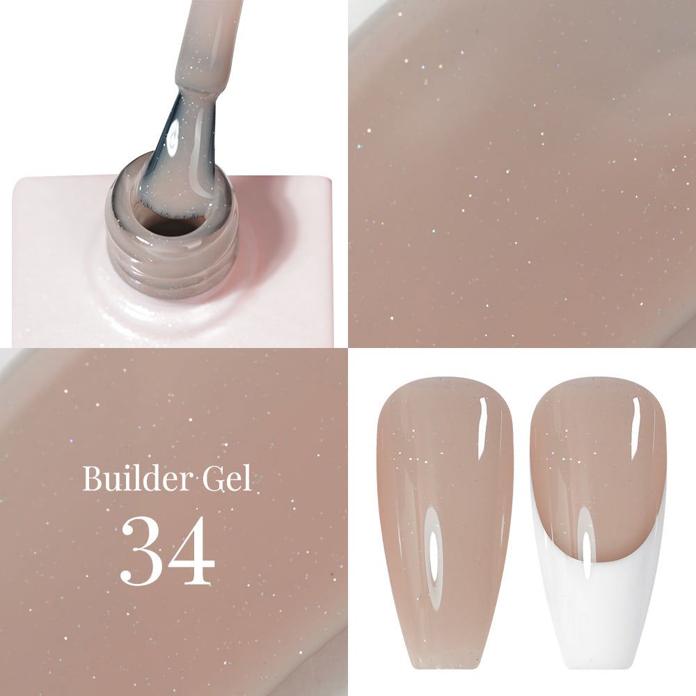 LAVIS Builder Gel in B34 Spanish Gold bottle, 15ml, showcasing the gel polish with gold metallic finish and brand label.