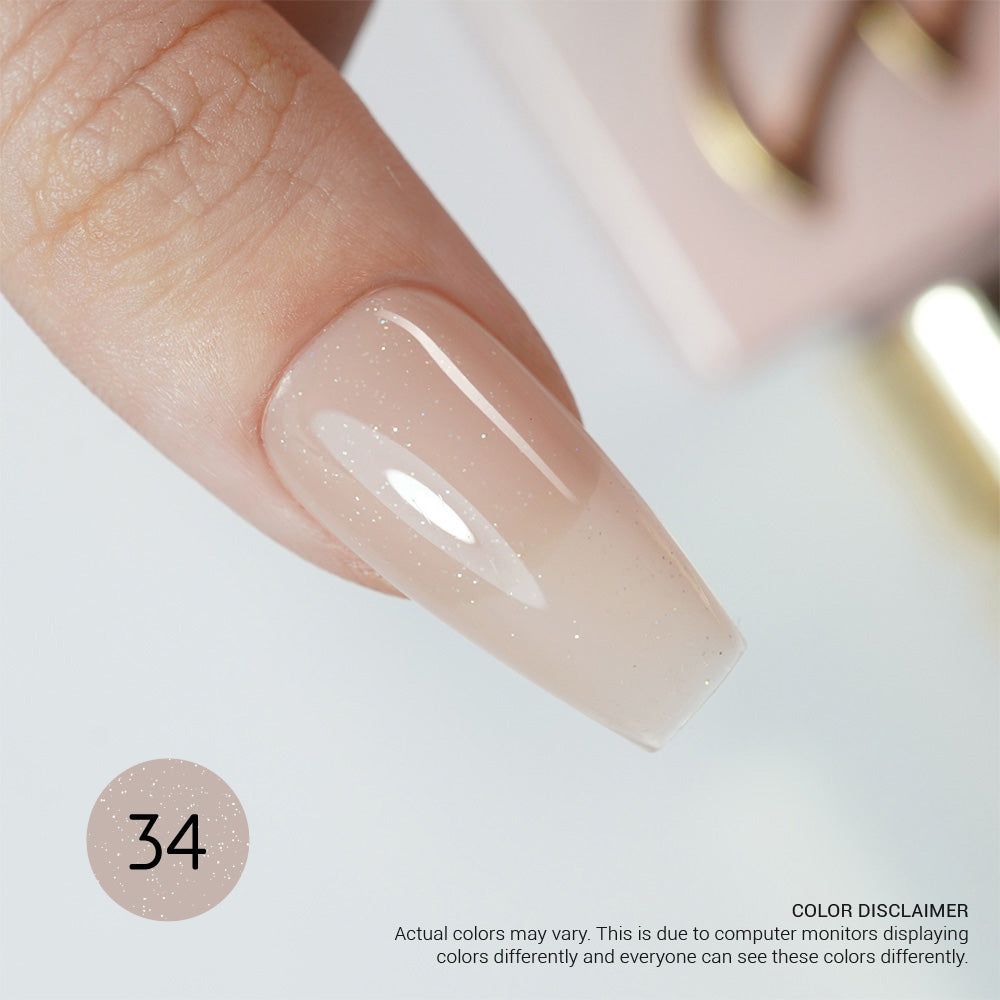 LAVIS Builder Gel in B34 Spanish Gold, 15ml bottle with detailed label showing gold-colored gel for nail enhancements.