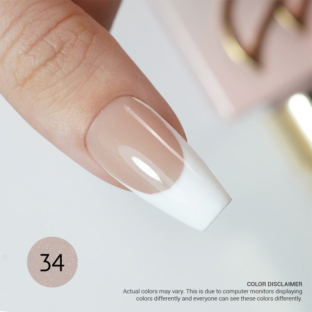 LAVIS Builder Gel B34 Spanish Gold in 15ml bottle, showcasing the gel polish with a smooth, glossy finish and gold-toned color.
