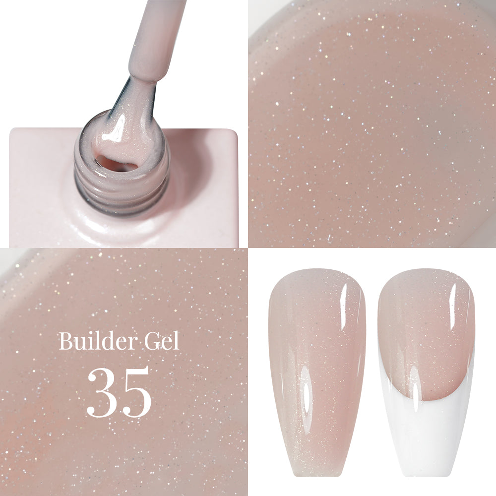 LAVIS Nail System Builder Gel in B35 Nutmeg, 15ml bottle, showcasing the gel polish's rich, warm nutmeg color in a clear bottle.