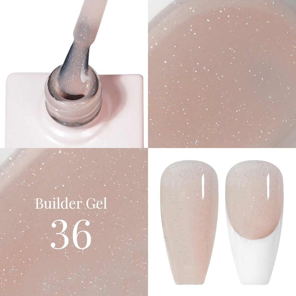 LAVIS Nail System Builder Gel B36 Bombshell in 15ml bottle, clear gel polish for nail enhancements and sculpting.