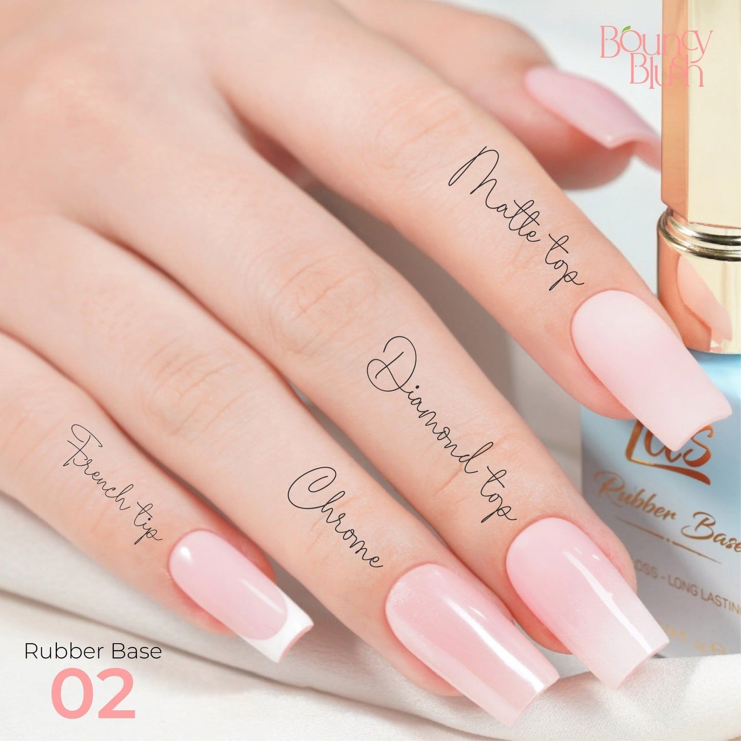 LDS Rubber Base Gel Polish 15ml by LAVIS Nail System, showing the RB-02 bottle with a clear label and sleek packaging.