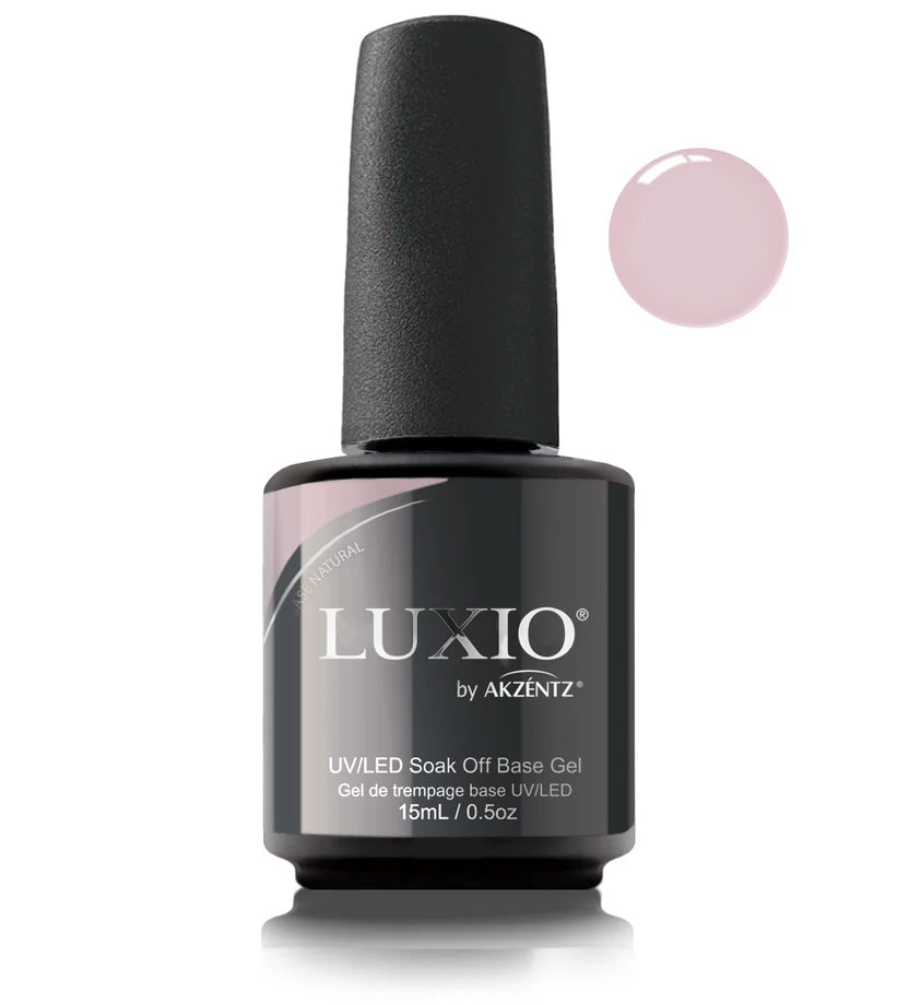 Luxio Naked Soak Off Base Gel in natural shade, 15ml bottle, TPO free, designed for gel manicures and nail prep.