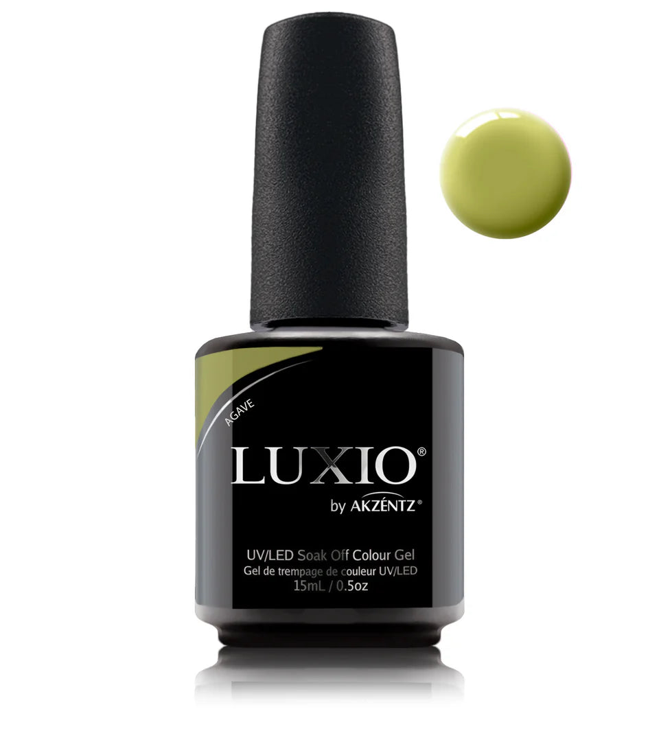 Luxio Soak-Off Gel Polish in Agave, 15ml, vibrant turquoise color, glossy finish, designed for professional gel manicures.