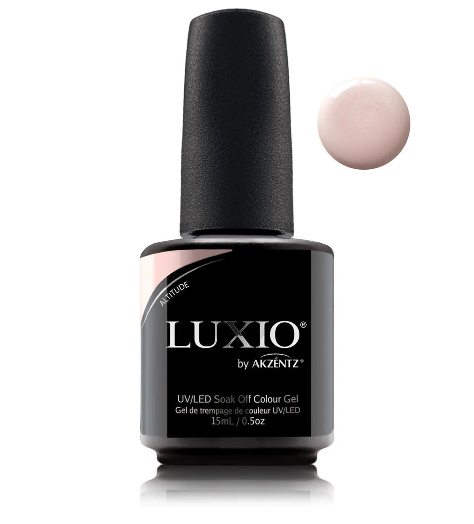 Luxio Soak-Off Gel Polish Altitude shimmer in 15ml bottle, featuring a glossy, shimmering finish for elegant manicures