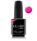 Luxio Soak-Off Gel Polish Bombshell Bright 15ml bottle with vibrant coral-orange color, designed for professional nail application.