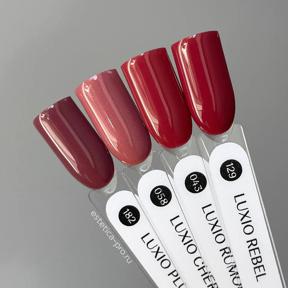 Luxio Cherish soak-off gel polish in 15ml bottle, featuring a sleek black cap and clear label, perfect for professional nail art.