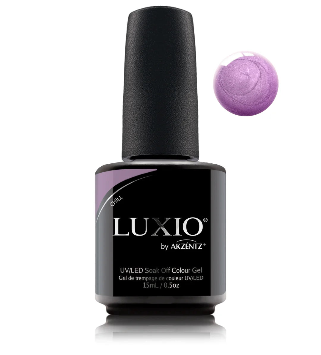 Luxio Soak-Off Gel Polish Chill shimmer in 15ml bottle, featuring shimmering gel polish with a luxurious finish.