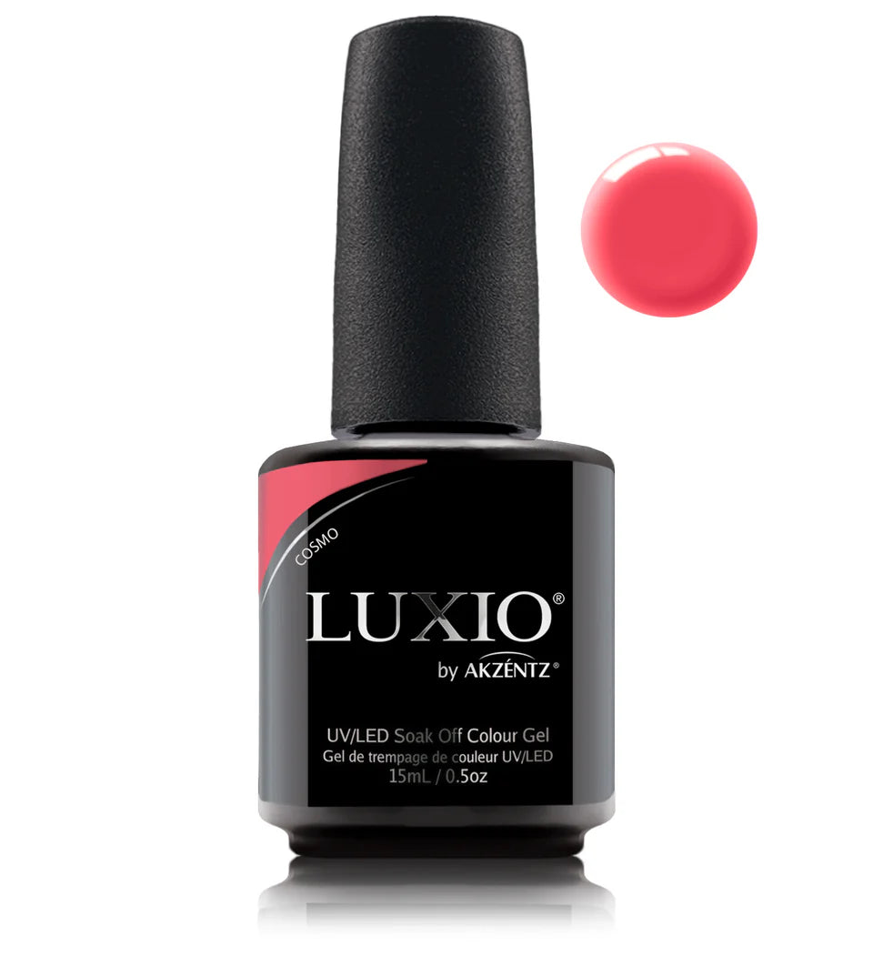Luxio Soak-Off Gel Polish in Cosmo 15ml bottle, vibrant gel nail polish with smooth, glossy finish by Luxio.