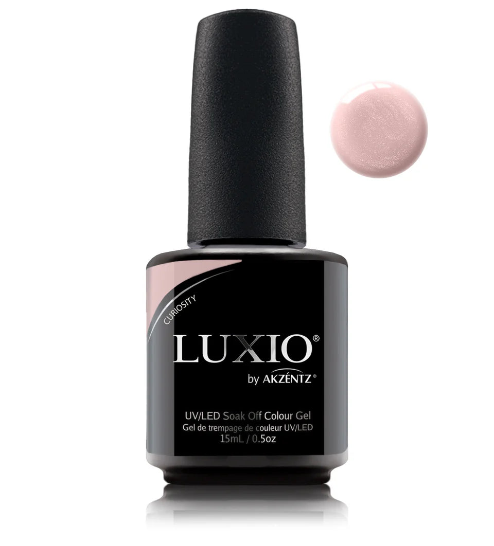 Luxio Soak-Off Gel Polish in Curiosity shimmer, 15ml, featuring a sparkling, iridescent finish for glamorous nails.