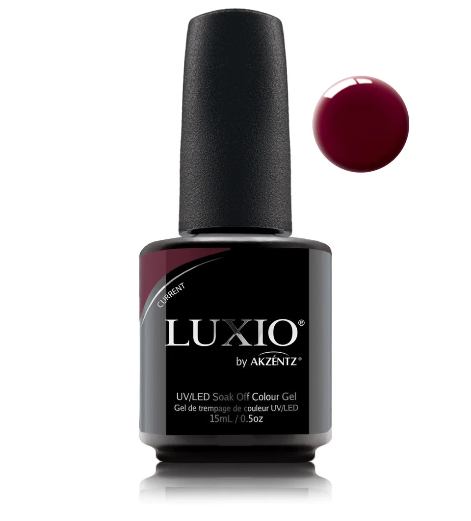 Luxio soak-off gel polish in current shade, 15ml bottle, featuring vibrant color and smooth texture, by Luxio for professional nail care.