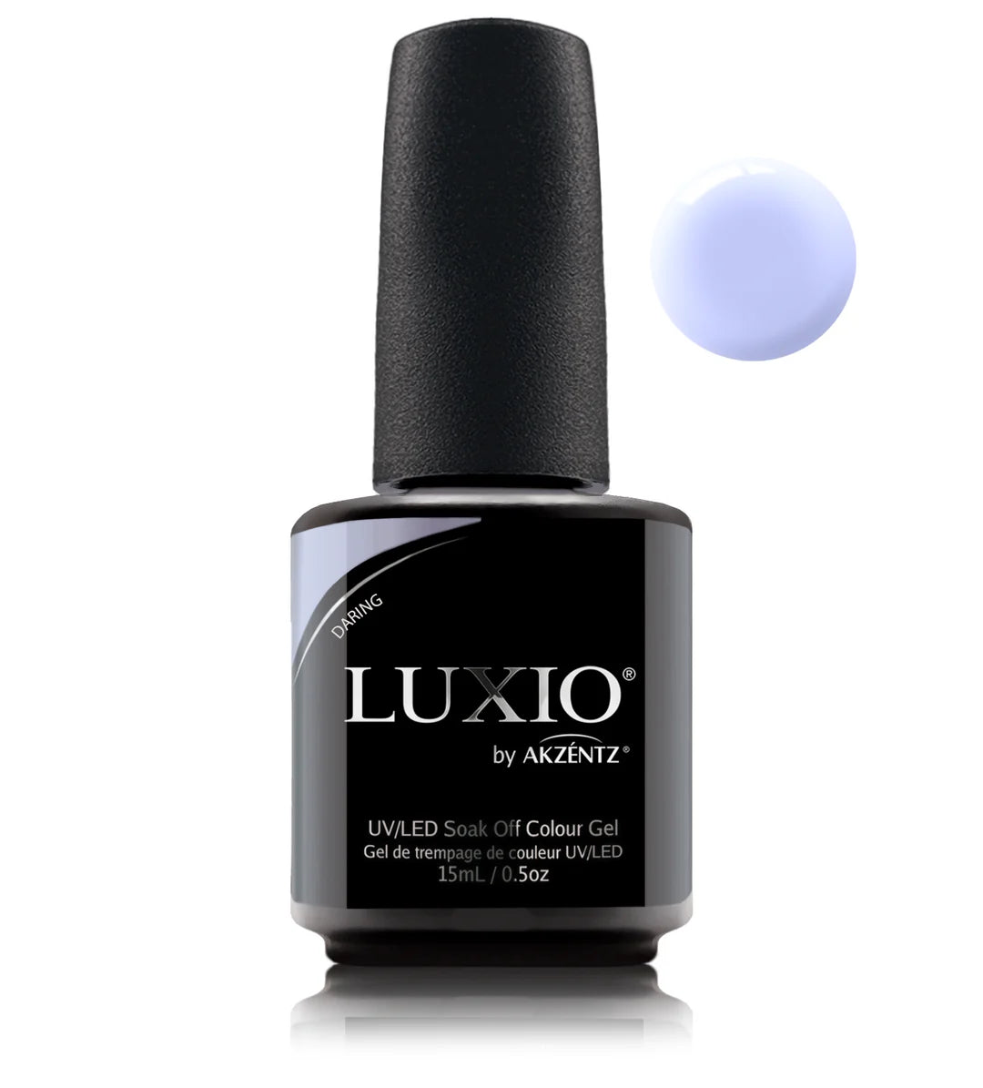 Luxio Soak-Off Gel Polish Daring 15ml bottle showing vibrant coral-orange color and sleek black cap.