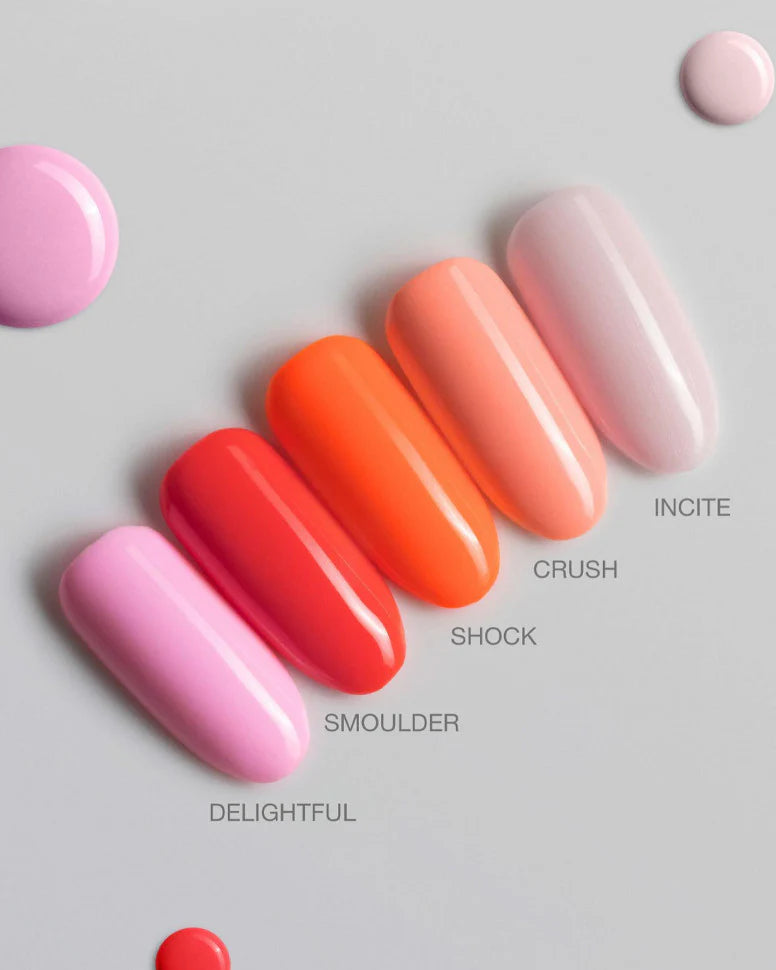 Luxio Soak-Off Gel Polish Delightful 15ml bottle with vibrant pink color and smooth glossy finish, displayed on a white background.