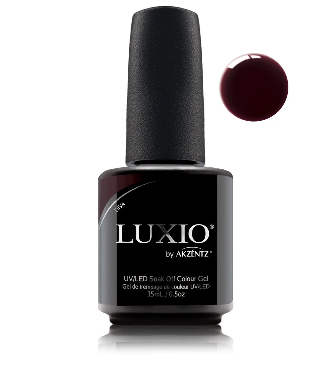 Luxio Diva Soak-Off Gel Polish in 15ml bottle, showcasing the vibrant, glossy gel nail polish from Luxio brand.