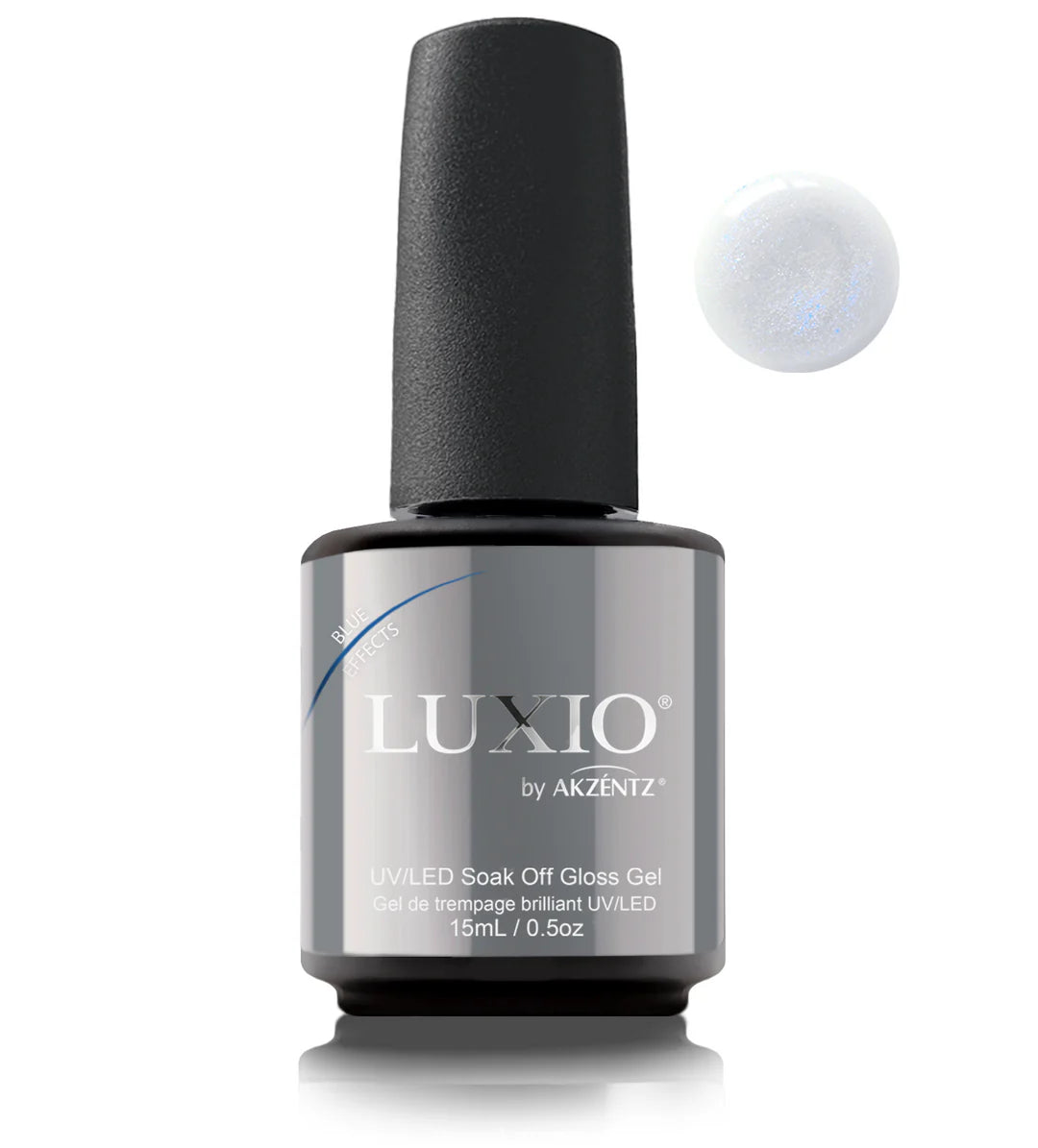 Luxio gel polish bottle with blue effects, 15ml, showcasing the Luxio soak-off gel polish for vibrant nail color and effects.