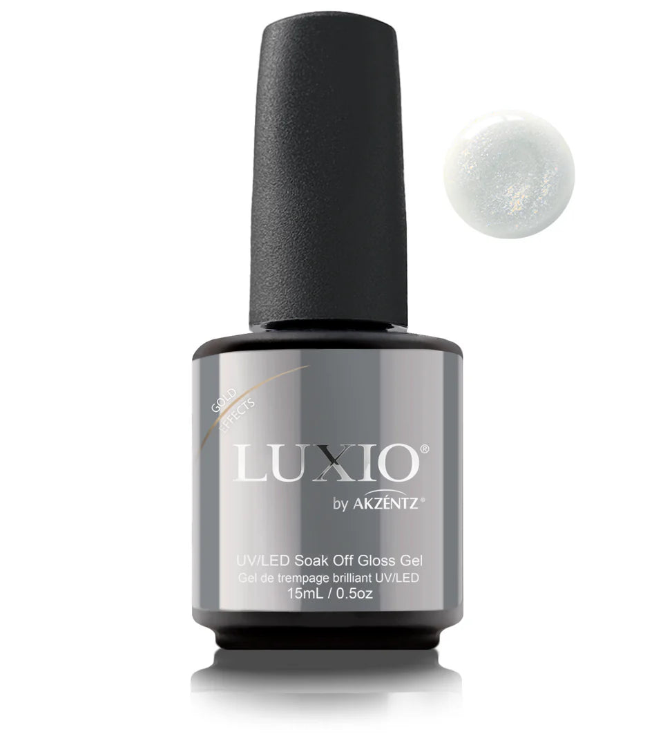 Luxio gel polish bottle featuring gold effects soak-off gel polish, 15ml, with a glossy, luxurious finish.